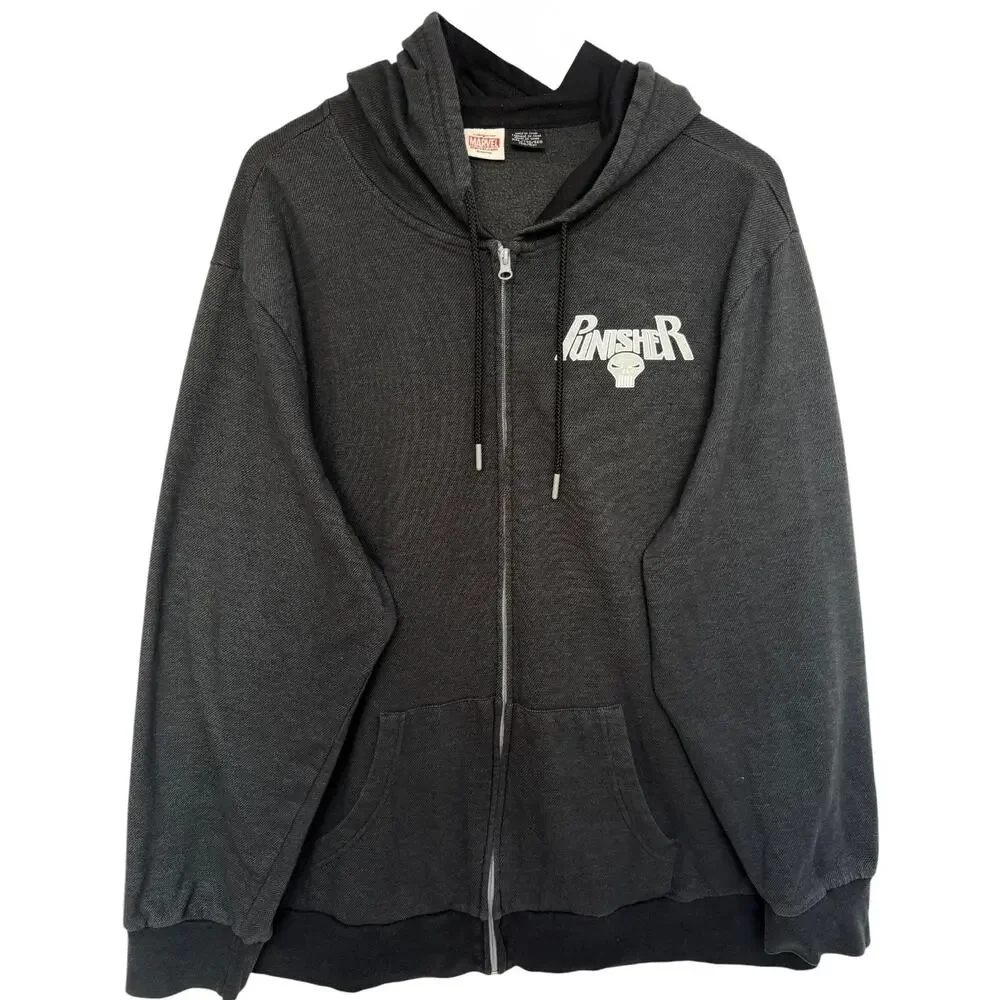 Marvel Punisher Hoodie Mens 2XL Black Camo Skull Graphic Zip Up Streetwear